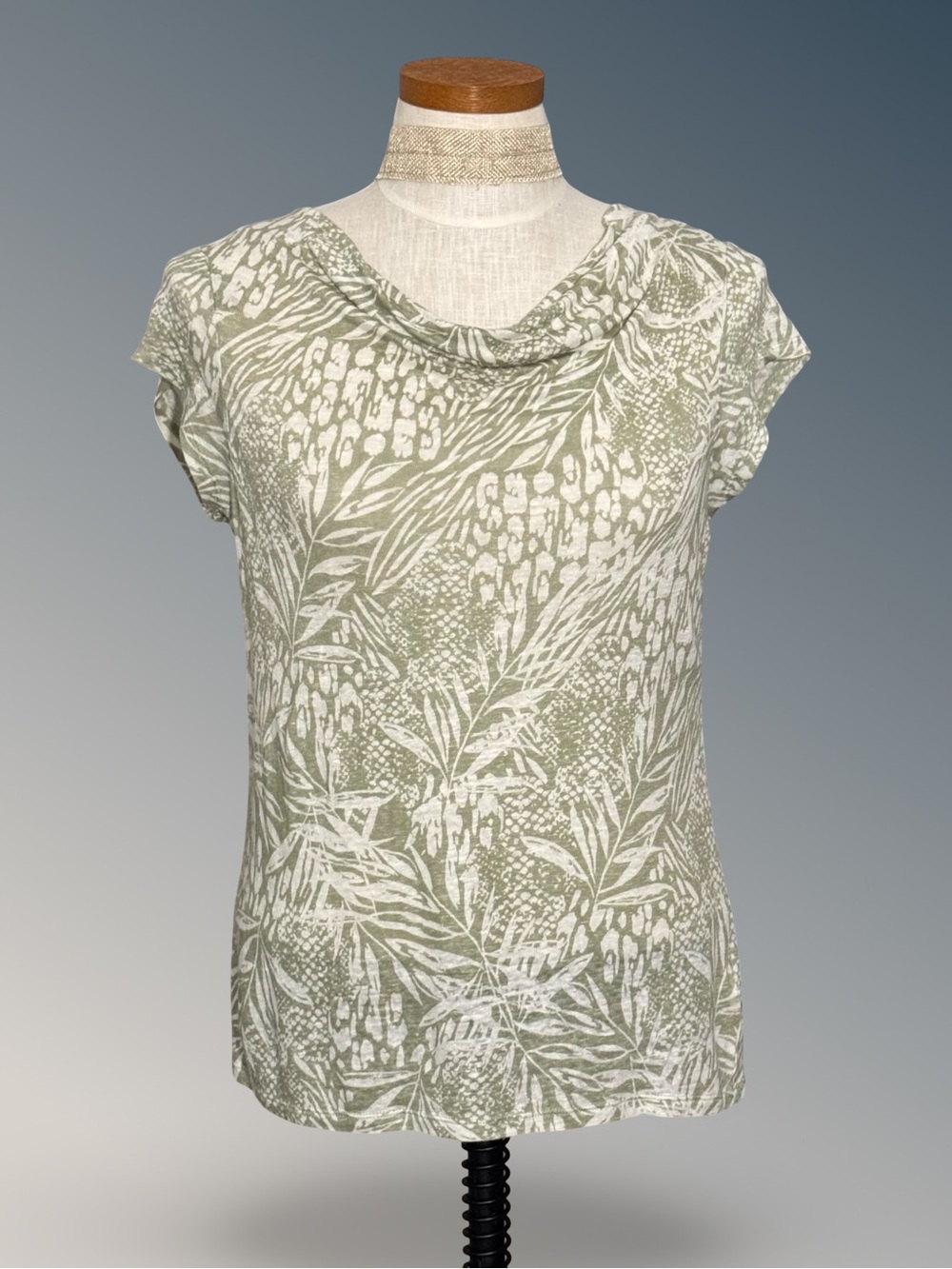 Christian Siriano New York 100% Linen Sage Draped Cowl Neck Blouse SzM